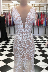 Deep V Neck Champagne Lace Semi Formal Prom Dresses, V Neck Champagne Lace Wedding Dresses Formal Evening Dresses